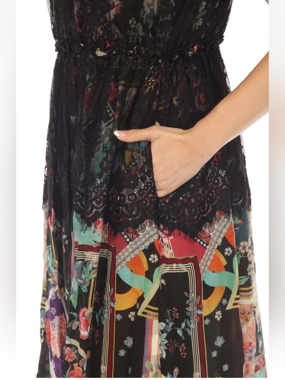 Johnny Was Elderberry Lace Midi Dress Silk Floral Patchwork NWT S - Picture 6 of 16